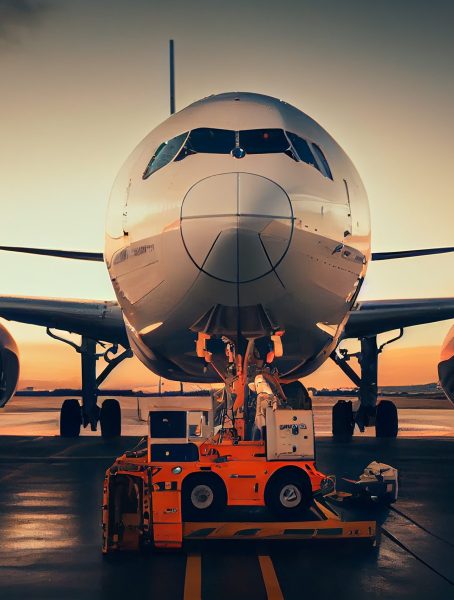 Airplane in the track front view ,generative artificial intelligence